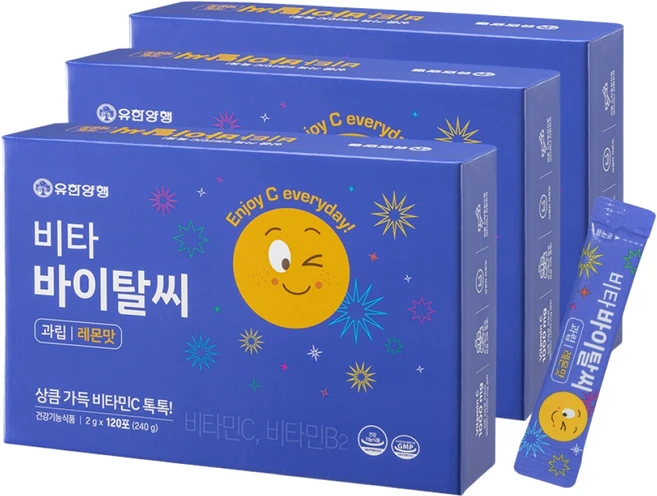 유한양행 비타 바이탈씨 한입에 톡 감각비타민C 레몬맛 120포, 120회분, 3개 - 쿠팡