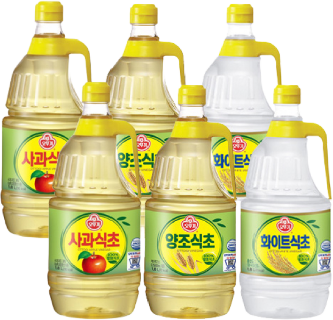 양조식초 1.8L 2개 + 사과식초 1.8L 2개 + 화이트식초 1.8L 2개, 6개