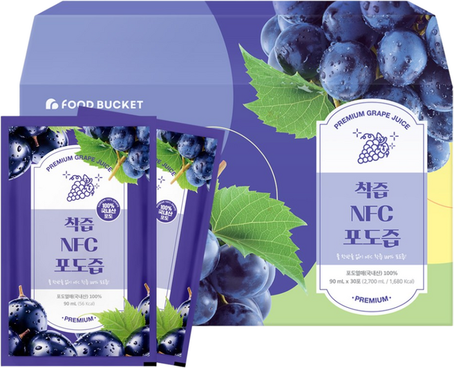 푸드버킷 물없이 갈아만든 착즙 포도즙, 90ml, 30개