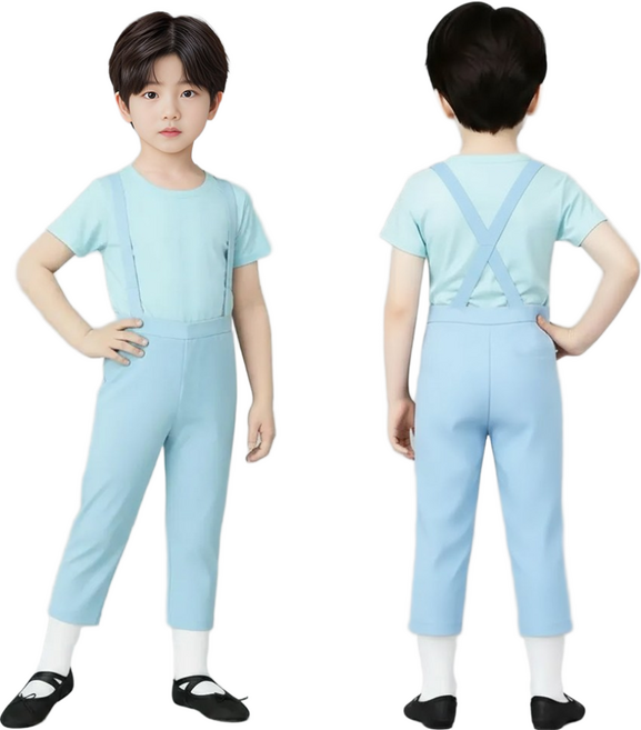 [에스투에이] 국산 남아용 상의+하의 발레복 반팔티 멜빵 7부바지 유아 초등 어린이 발레복세트