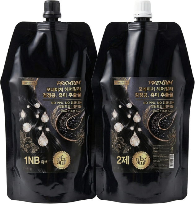 모네이처 PPD없는 새치염색약 NO암모니아 검정콩 흑미 추출물 대용량 1제500ml+2제500ml, 1개, 흑색