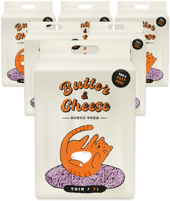 버터앤치즈 고양이 씬 프리미엄 압축 두부모래 가는입자 라벤더, 7L, 6개, 라벤더향