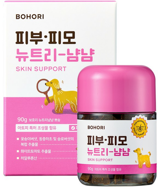 보호리 피부 피모 뉴트리냠냠 2.0 90g 강아지 발사탕 가려움 건조 모질 습진 영양제, 1개, 피부/피모, 90정