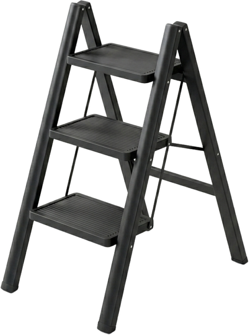 사다리 일상도구 가정용사다리 다용도 접이식사다리 휴대용 사다리 미끄럼 방지 미니사다리, 블랙