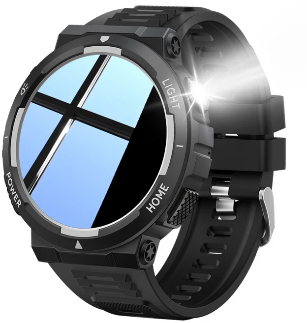 스마트워치 손전등 LED 시계 30m 방수 멀티미디어 메시지 뷰어 피트니스 만보계 스포츠 스마트워치 날씨 모니터 5cm 1.53인치 스포츠 시계 남성용, Black+silver, 블루투스 - 쿠팡