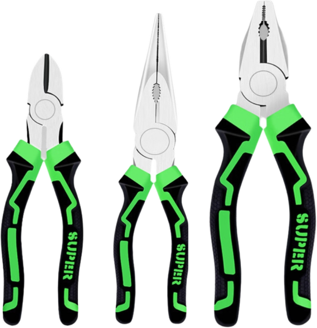 tinduo 수공구세트 다기능 산업용 뺀찌 플라이어 와이어스트리퍼 8인치 펜치 롱노우즈 니퍼 3종세트, 1세트