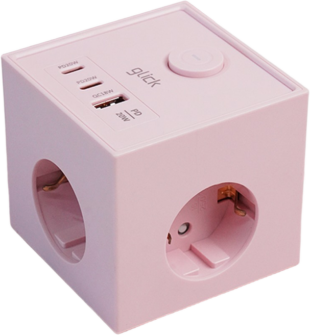 지클릭커 큐브 3구 고용량 4000W USB 멀티탭 LP762CPD 핑크, 1개, 큐브형 3구 핑크, 1.5m