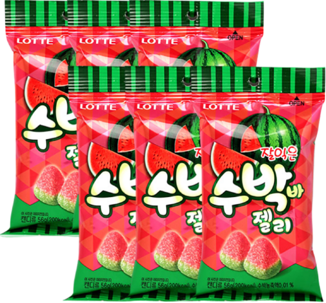 롯데제과 수박바 젤리, 56g × 6개, 56g, 6개