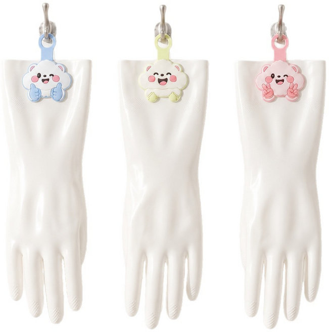 담담라이프 곰돌이 걸이형 튼튼한 니트릴 고무장갑, 3개, 대(L), 핑크&옐로&블루