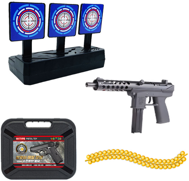 토이즈데이 알로이 메탈 모델 건 + 스마트 타켓 6mm 안전한 소프트탄 발사 소총 권총 장난감 총, TEC-9, 1개