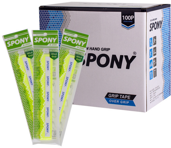 스포니 소프트핏 홀 오버그립 국내생산 라켓 대용량 그립테이프 100p, 네온옐로우, 100개