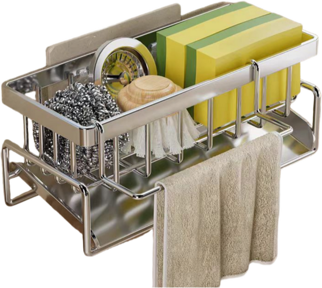 소소무역 올스텐 SUS304 자동 물빠짐 수세미 거치대 일반걸이형, 실버, 1개