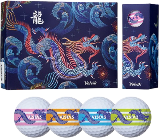 볼빅 청룡 에디션 프리즘 360 골프공 VISTA3, 그린 + 오렌지 + 핑크 + 블루, 12개입, 1개