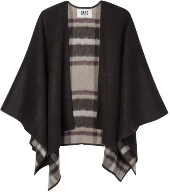 [정품 매년 완판] 닥스 울 캐시미어 혼방 여성 체크 패턴 양면 리버시블 망토형 숄 가디건