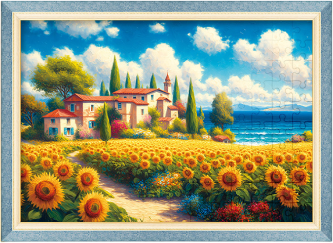 한 여름날 피어오른 해바라기의 향연 직소 퍼즐+액자 세트 1000피스, 1개, 수지 블루