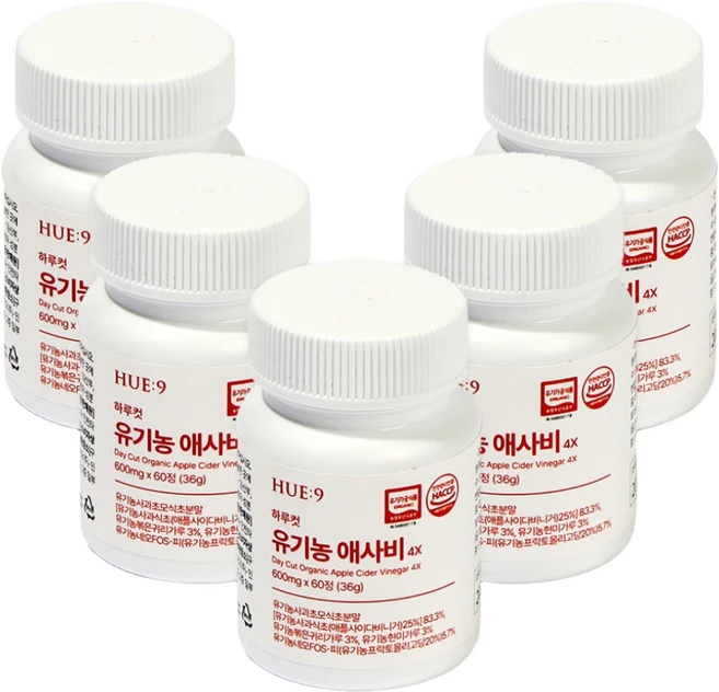 휴나인 하루 컷 애사비 유기농 사과초모식초 애플 사이다 비니거, 5개, 60정 - 쿠팡
