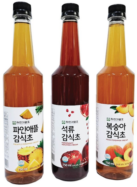 자연과발효 3년숙성 자연발효 복숭아 파인애플 석류 감식초 750ml 3병 복숭아+파인애플+석류 하나씩, 1세트