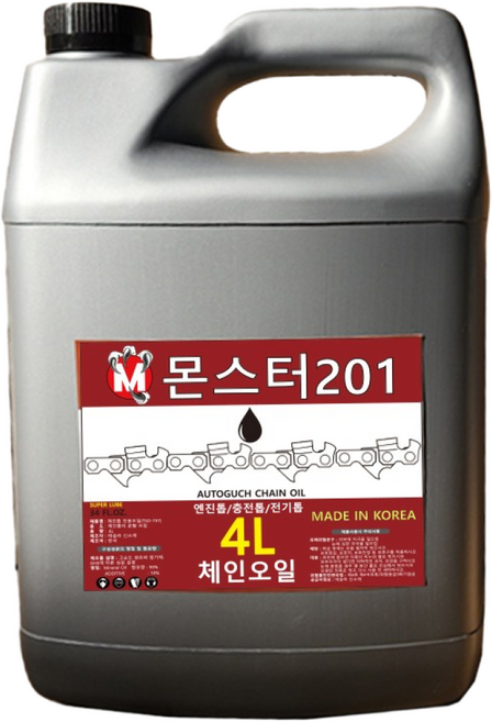 몬스터201 체인오일 4L 국산 엔진톱 미네랄 전기 기계 체인톱날전용 충전 가이드바 윤활유 벌목 벌채 장작, 1개