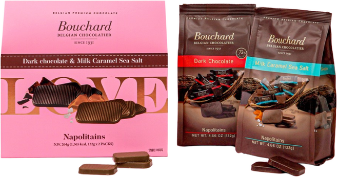 부샤드 나폴리탄 초콜릿 2입 세트 (다크 72+카라멜&씨솔트), 1개, 264g
