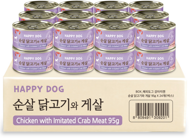 굿데이 해피도그 강아지 간식 캔, 혼합맛(순살닭고기/게살), 95g, 24개