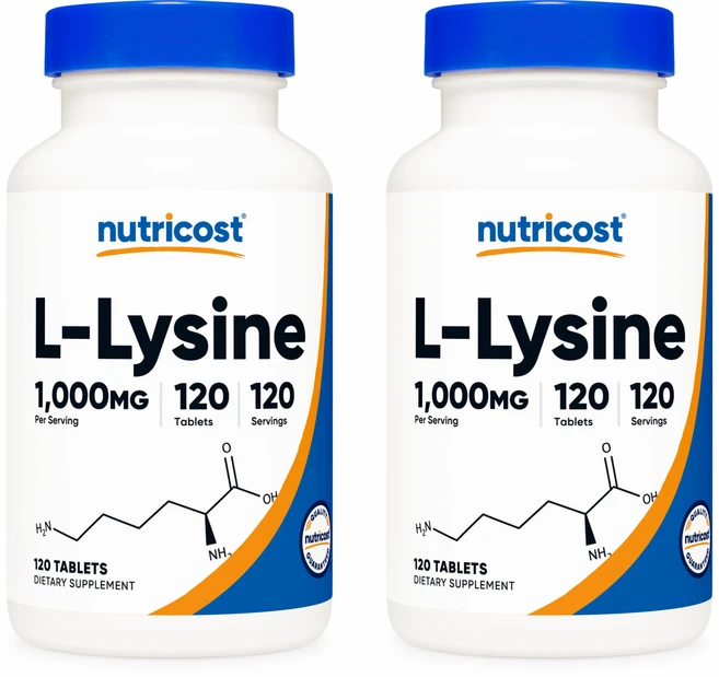 Nutricost L-Lysine 뉴트리코스트 L 라이신 1000mg 120타블렛 2팩, 120정, 2개 - 쿠팡