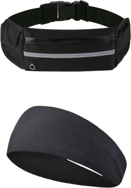 아워트랙 러닝벨트 + 스포츠헤어밴드 세트 런닝가방 머리띠 마라톤 조깅 러닝, 1세트