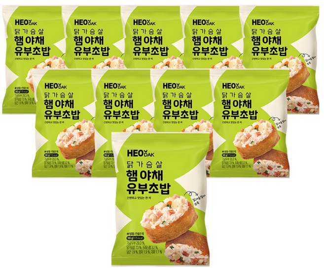 허닭 닭가슴살 유부초밥 햄야채맛, 10개, 90g