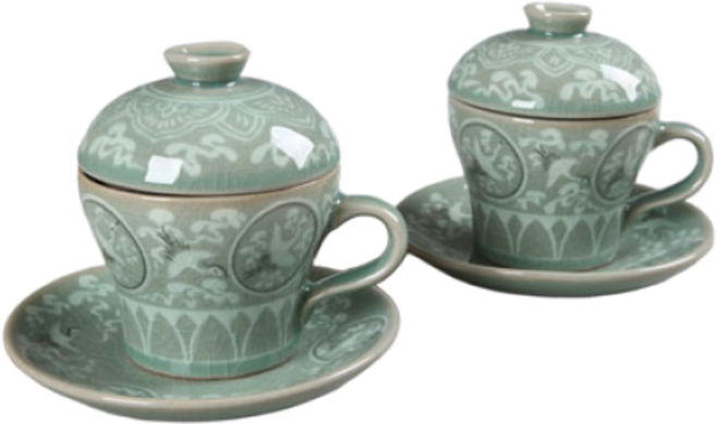 청자 매병 손잡이 부부 다기세트 200ml 뚜껑 찻잔 티세트, 1세트