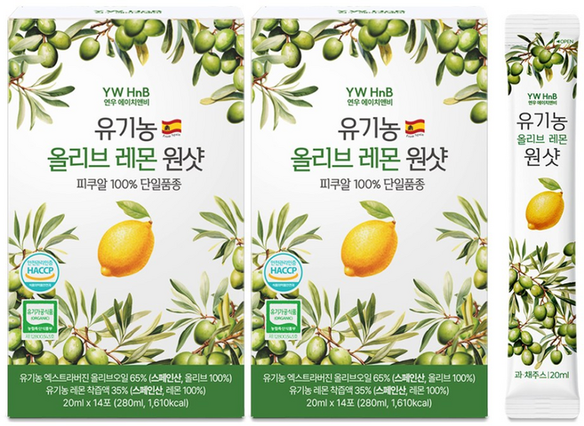 연우에이치앤비 올레샷 바예호 스페인 유기농 엑스트라버진 올리브레몬, 2개, 280ml