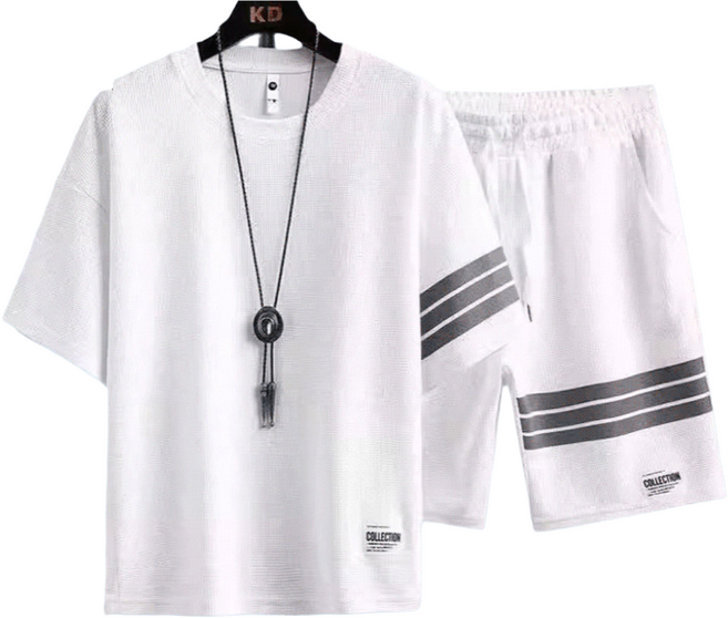 FASHION DHSWGJ속건 쿨링 캐주얼 상하 세트 루즈핏 여름 얇은 반팔 반바지 캐주얼 투피스