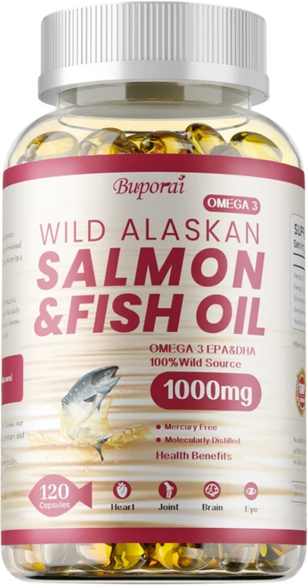 알래스카산 야생 연어 & 생선 오일 - 오메가-3 EPA DHA - 심장 뇌 및 관절 건강, 1개, 60정 - 쿠팡