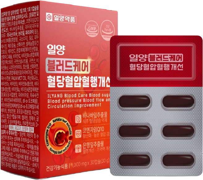 일양약품 일양 블러드 케어 혈당 혈압 혈행 개선 코엔자임Q10 바나바잎 은행잎추출물 기억력개선 항산화, 1개, 30정