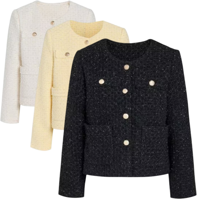 JJ지고트 여성 자켓 봄 트위드 골드버튼 은사 프린지 정장 캐주얼