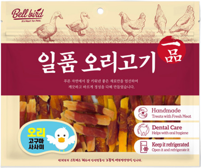 벨버드 일품 오리 사사미 육포 대용량 간식, 1개, 300g, 오리고구마
