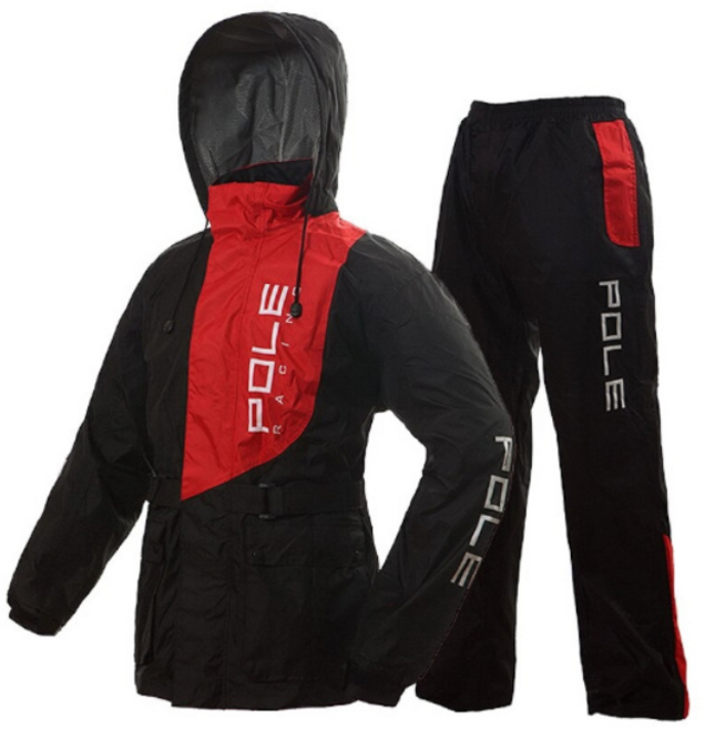 오토바이 비옷 폴레이싱우비 방수우의 배달대행 바람막이 상하의세트, 레드블랙