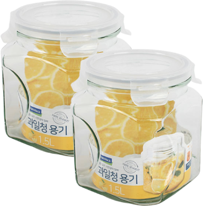 글라스락 사각 저장병, 2개, 1.5L
