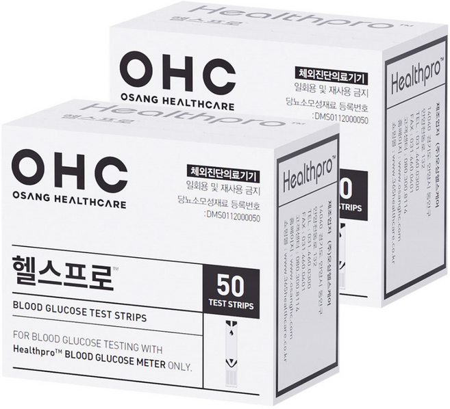 오상헬스케어 헬스프로 혈당 시험지, 2개, 50개입