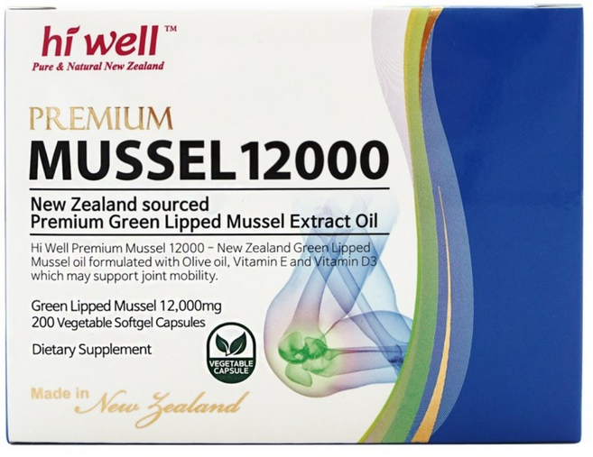 Hiwell Mussel 12000 200캡슐 3개 하이웰 초록홍합 오일 뉴질랜드 홍합, 본품3개+해조칼슘3개, 200정, 단품