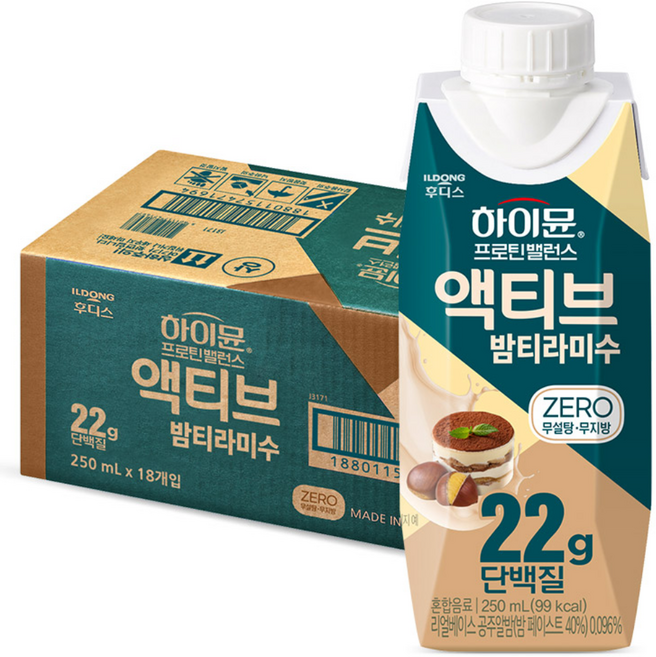 하이뮨 프로틴 밸런스 액티브 22g 밤티라미수 ZERO, 18개, 250ml
