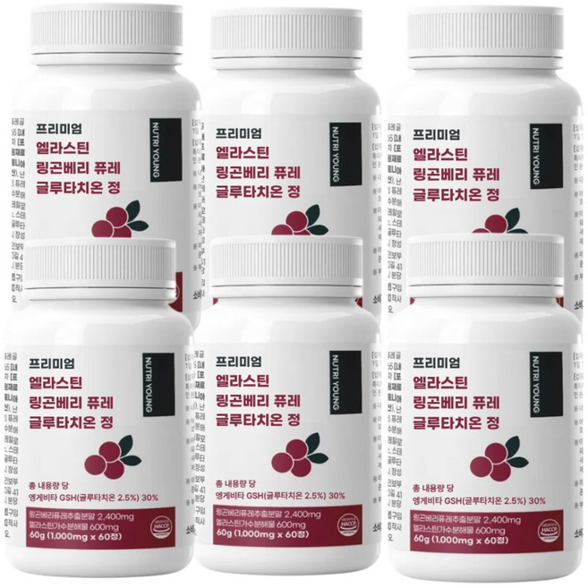 프리미엄 링곤베리 엘라스틴 로즈힙 퓨레 글루타치온 정 1000mg, 6개, 60정