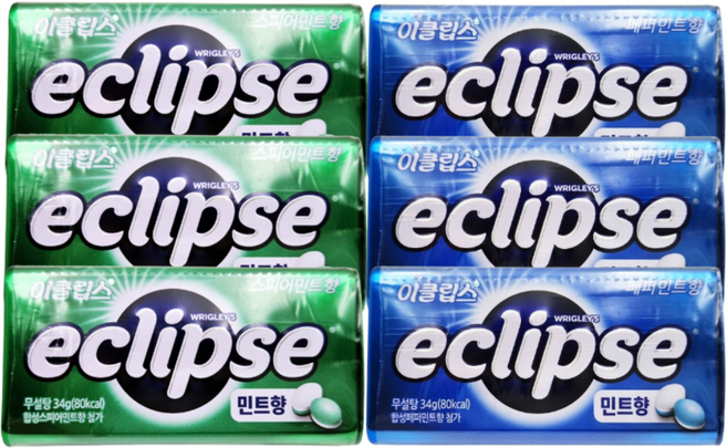 이클립스 스피어민트3 페퍼민트3 무설탕 캔디, 34g, 1개