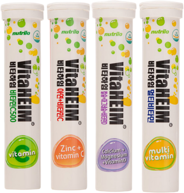 비타하임 발포비타민 4종세트 비타민C500+아연+멀티비타민+칼슘마그네슘비타민D, 2세트, 75정