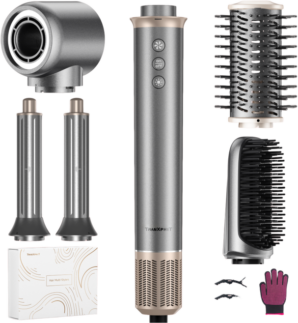 500만 음이온 5in1 멀티 스타일러 자동 컬링 고회전 열풍빗 드라이기 모발 건조 브러쉬 160000회전/분 1200W, 회색 김, ZYC892-A