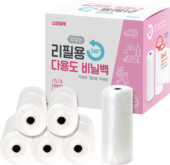 스마일백 다용도 비닐봉투 손잡이형 120매 (20매 X 6) 리필팩, 1개, 6개입