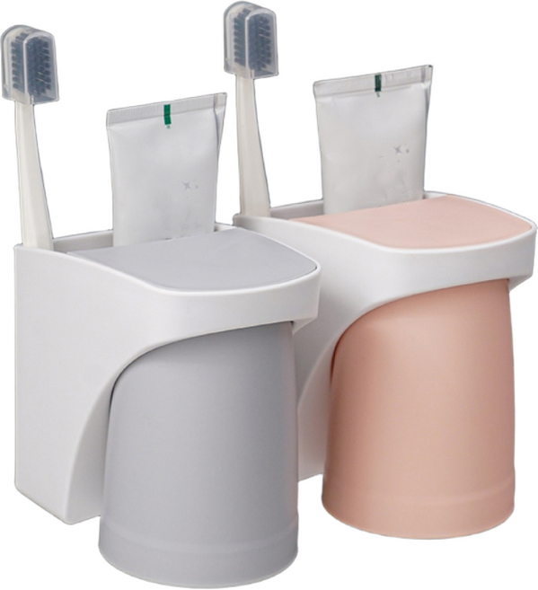 1+1 7종칼라 흡착식 자석 거꾸로 양치컵 걸이 거치대 홀더 세트, 그레이, 핑크, 1개