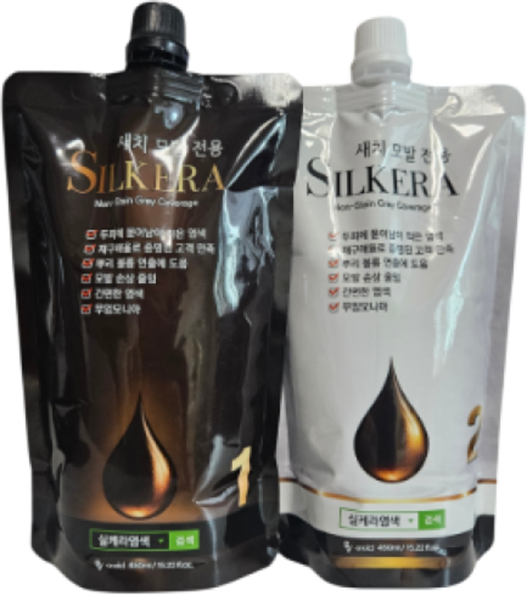 실케라 리페어 케어 염색약 1제+2제세트 450ml 피부에 묻지않는 새치용 대용량, 100개, 내추럴 블랙