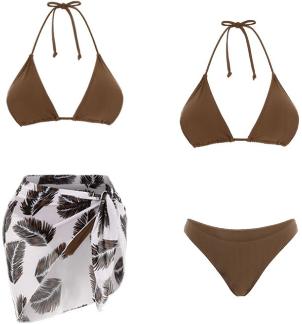 모노소울 자동몸매보정 발리여신 3피스 홀터 비키니 가슴골 수영복 M L, 브라운, L (A-F 55반-66반까지)