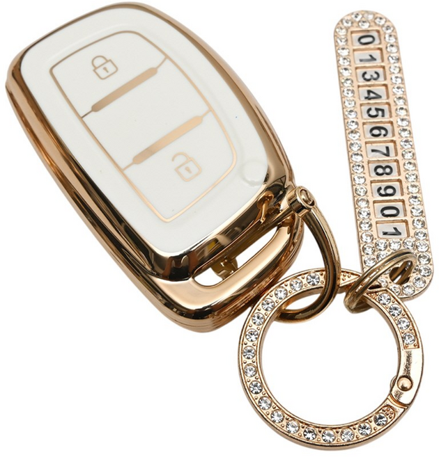현대 포터 호환 TPU 스마트키 차키케이스 키홀더 번호판 큐빅 키링, TA66_KH03, 화이트