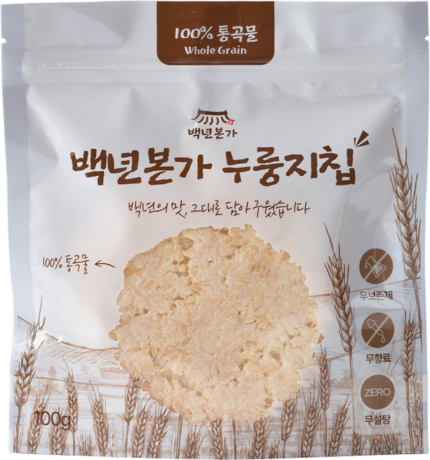 백년본가 국내산 1mm 햇쌀 건강간식 백미 누룽지칩, 100g, 6개