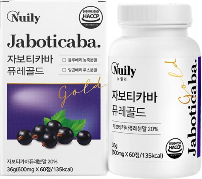 자보티카바 퓨레골드 600mg x 60정 브라질산 자보티카바 블루베리농축분말 링곤베리주스분말 비타민C, 1개, 60회분